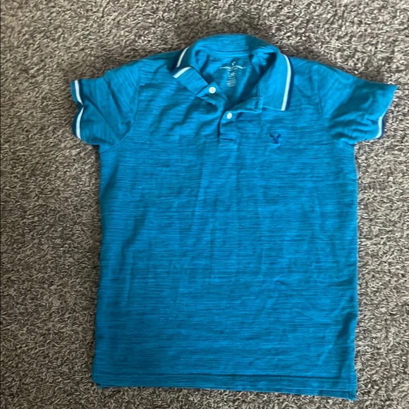 American Eagle Outfitters Blue Polo Shirt with Sporty White Trim - Picture 1 of 1